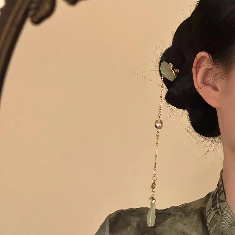 Vintage Chinese Style Pearl Tassel Hair Clips Enamel Flower Hair Pins For Women Hanfu Wedding Hair Accessories