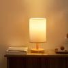 Simple Bedside Table Lamp Dimmable LED Retro Fabric Wooden Bedside Nightstand Lamp for Bedroom