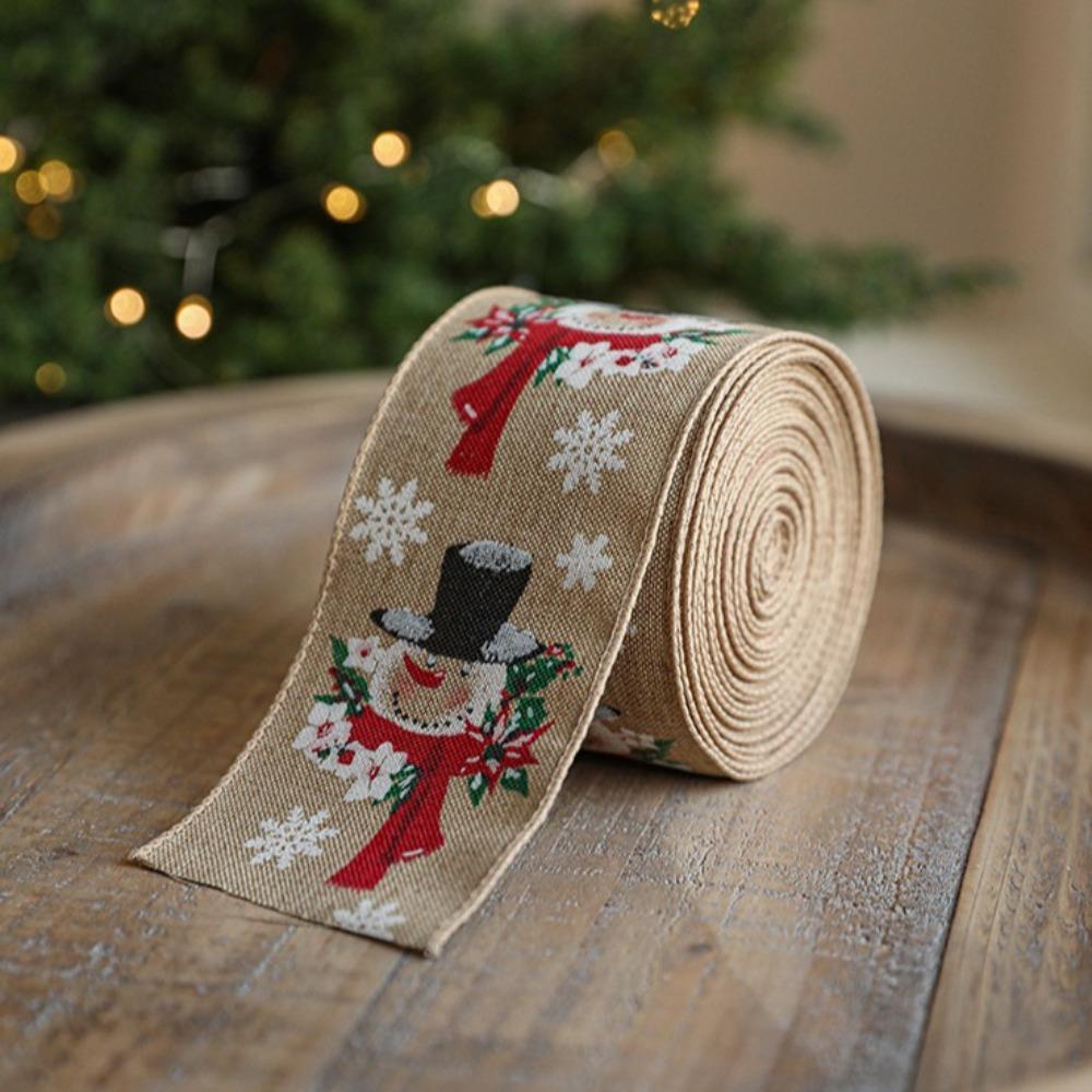 Xmas Linen Christmas Ribbon Tree Printed Bouquet Ribbon Gift Box Packing Strap  Christmas Decor