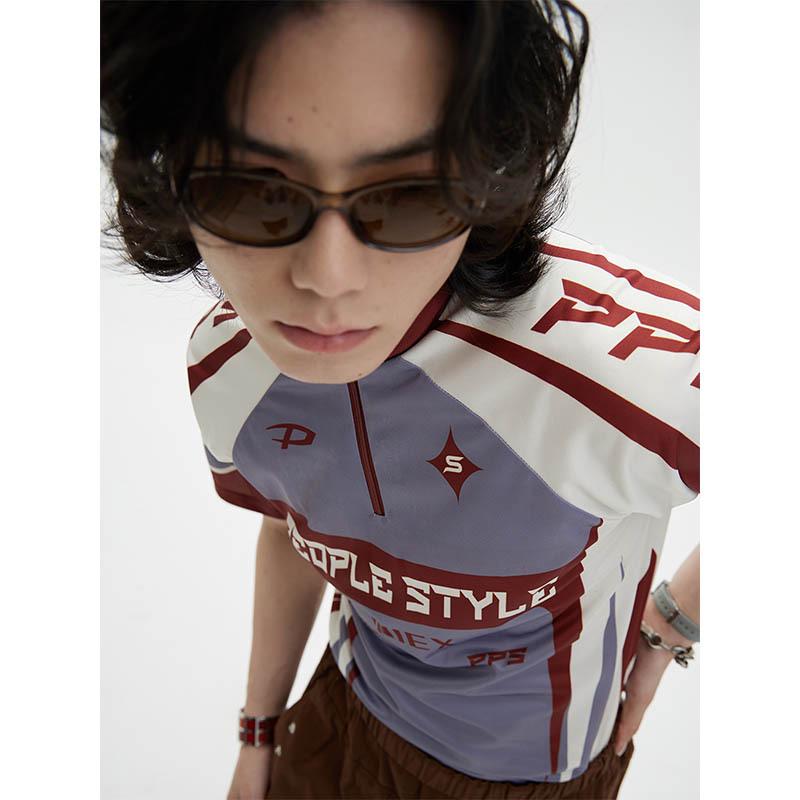 

American Outdoor Cycling Wear: Slim-Fit Elastic Color Block T-Shirt - Breathable Short Sleeve Sporty Style XL красный