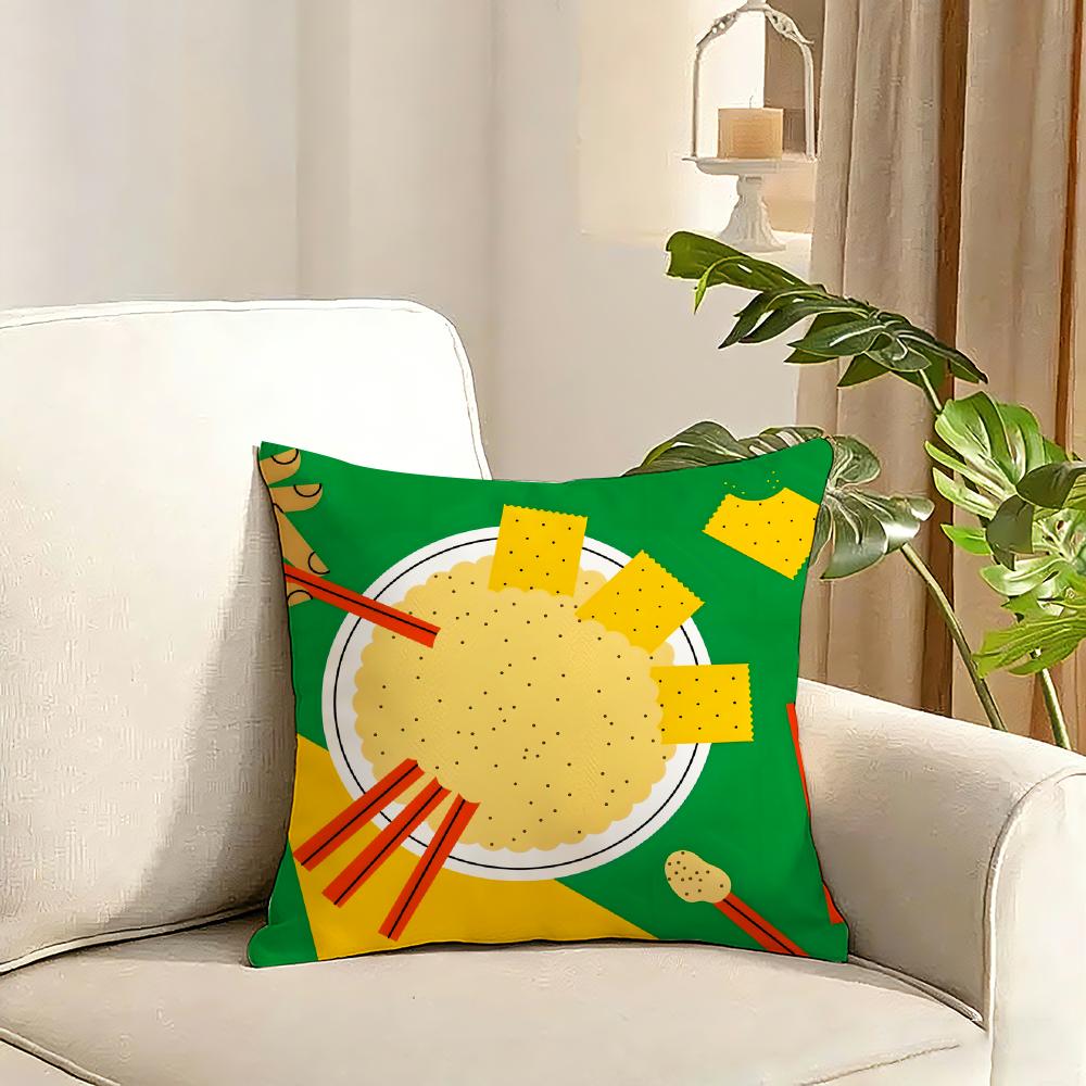 food illustration Cushion Cover Reversible Plush Pillow Cover Soft Fluffy Home Decor for Sofa Bedroom