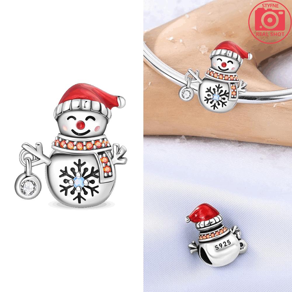 Red Sweater Bear Blue Snowflake Snowman Luminous Pendant Original Copper Bead Fit Bracelet Diy Gift Women Accessory Jewelry