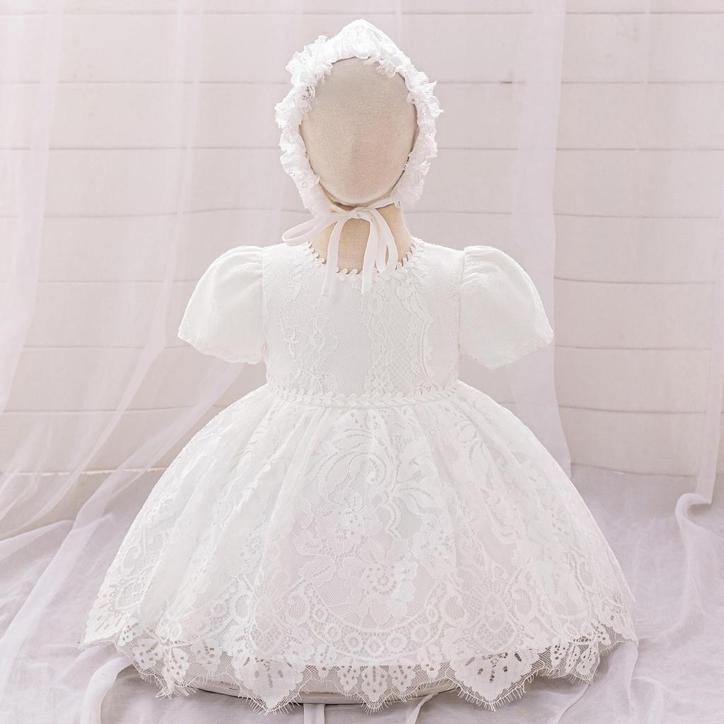 Girls' White Lace Christening Gown - First Birthday Princess Dress