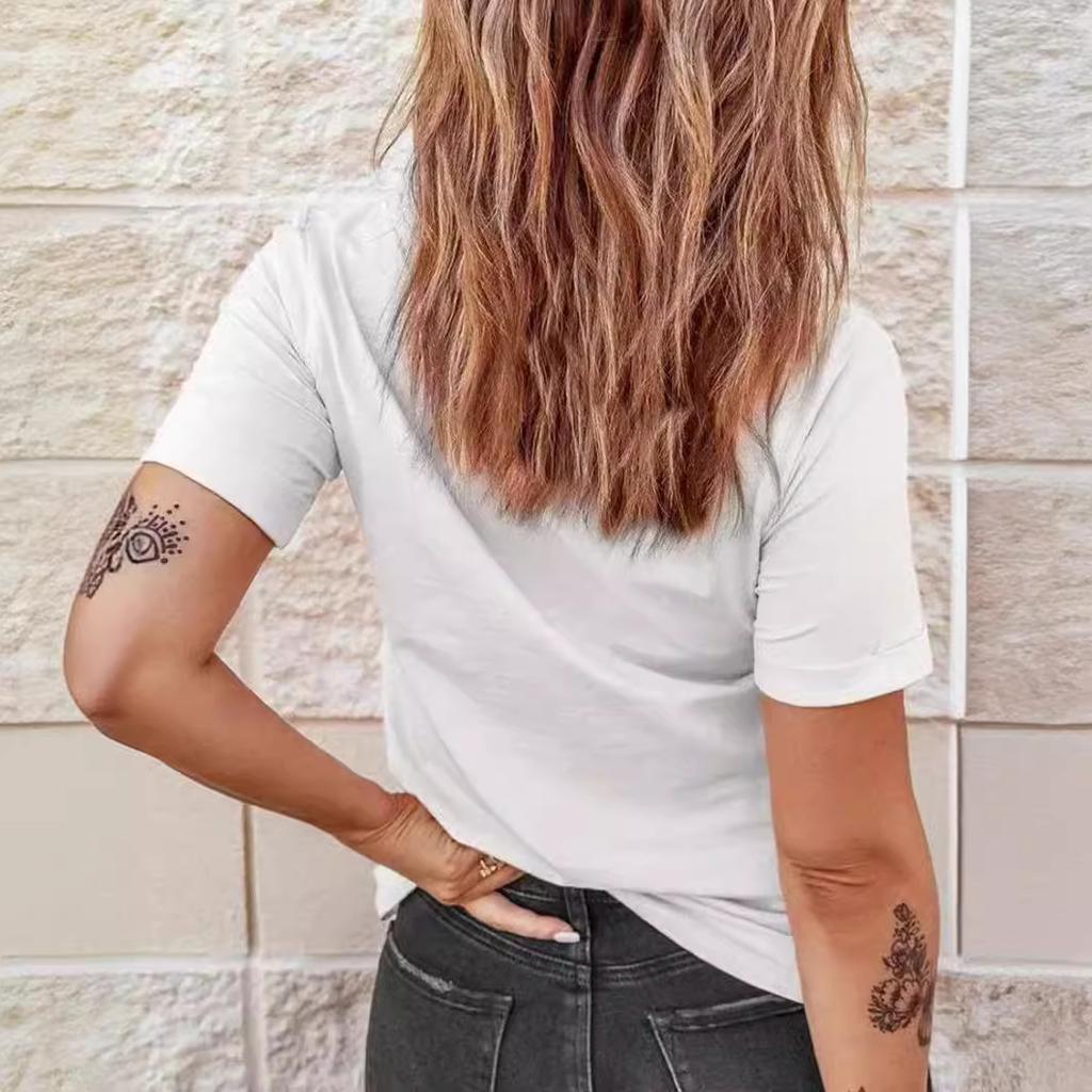 European and American spot printed crew neck T-shirt spring and summer casual short-sleeved crew neck top short-sleeved women's T-shirt