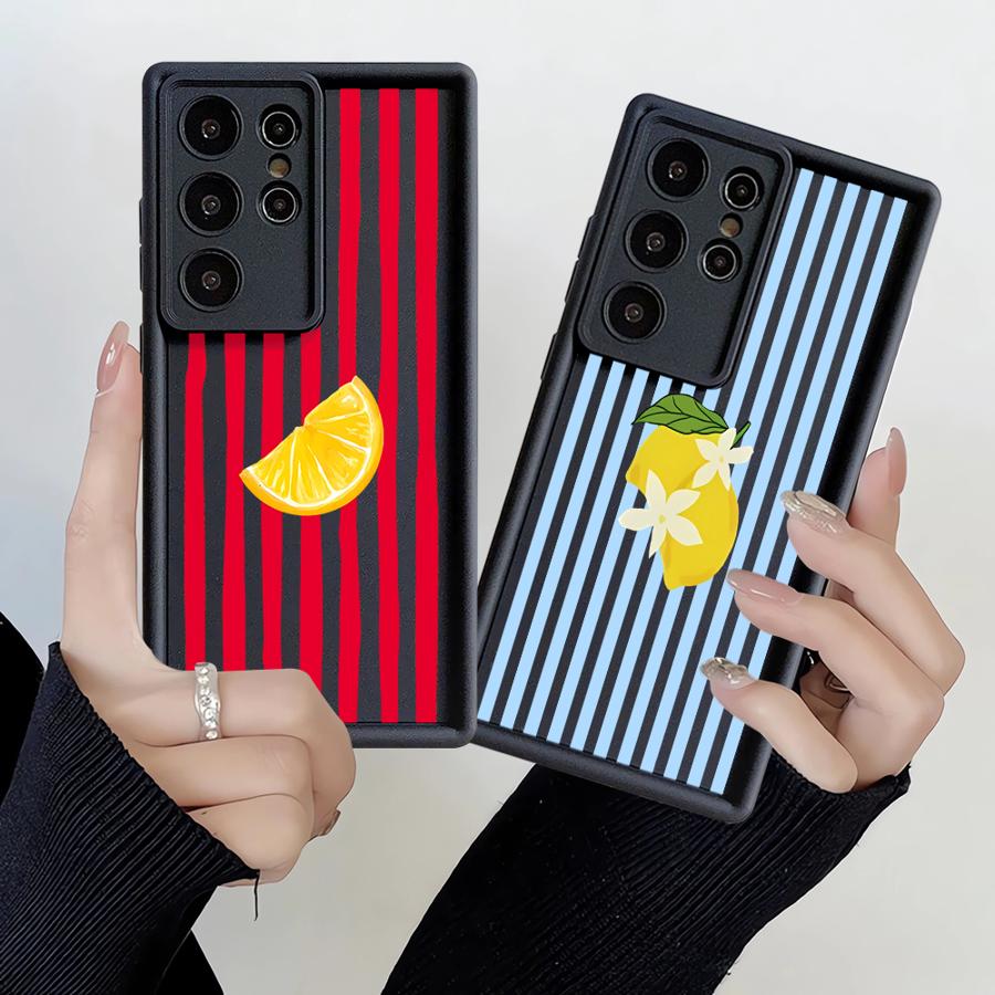 Lemon Cool Stripe Pattern Case for Samsung Galaxy S26 Ultra S22 S25 S23 FE S21 S24Ultra S25 Edge S24 Plus S20FE Phone Cover