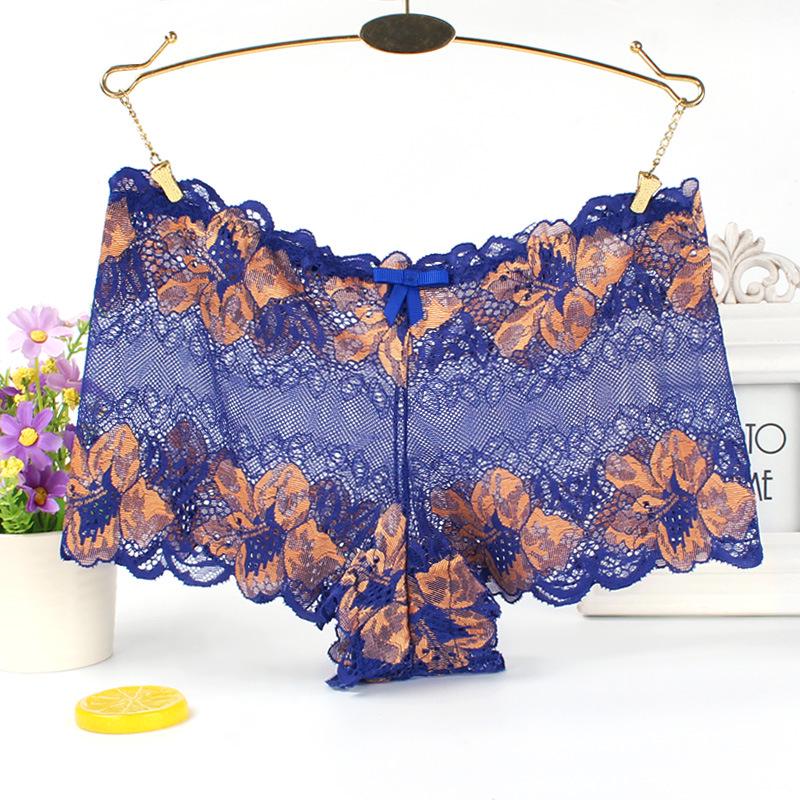 Sexy Damenunterwäsche, Höschen aus Spitze, transparentem Netzgewebe mit kontrastierendem Rosenmuster und dreieckigen, flachen Ecken