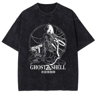 Ghost In the Shell Manga Graphic Tshirt Cotton Summer Short Sleeve Tee Men Women Clothing Vintage Washed Oversized T Shirt