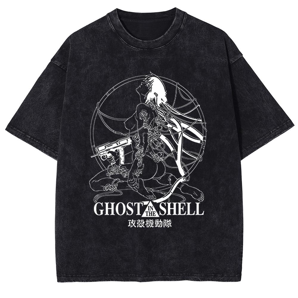 Ghost in the Shell Manga T-shirt Grafica Cotone Estiva Manica Corta T-shirt Uomo Donna Abbigliamento Vintage Lavato Oversize T-shirt