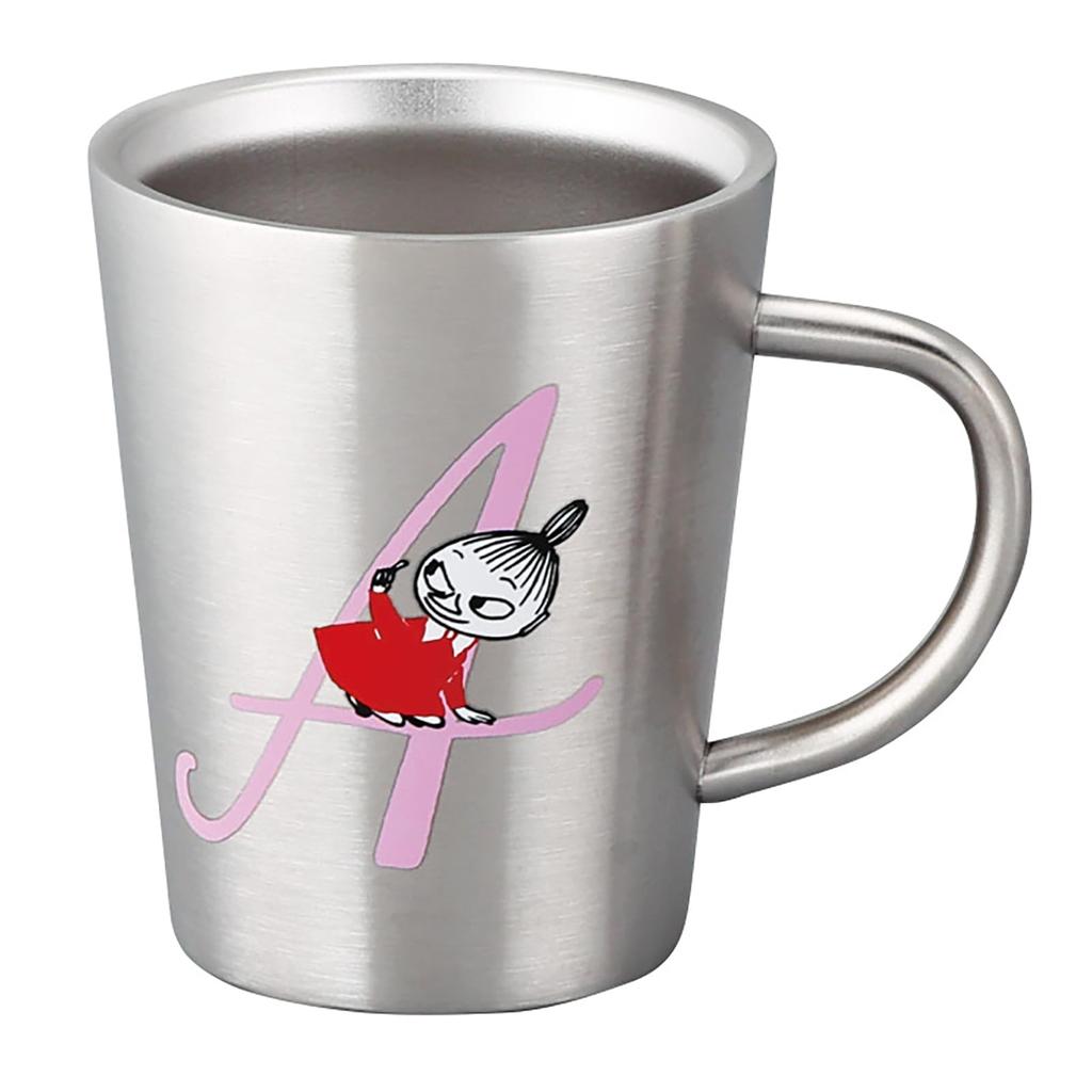 Moomin Stainless Steel 9 x Initial Birthday Made in Mug, Heat-Resistant, Double-Walled, 360ml, Diameter Approx. 11cm, "A", Silver, Gift, Japan,