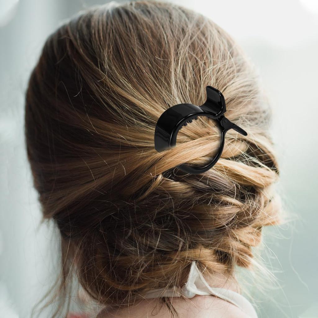 2Pcs Black Round Inner Toothed Hair Clip Fish Tail Clip Ponytail Holder Strong Tension Hair Claw for Secure Styling and Everyday Use