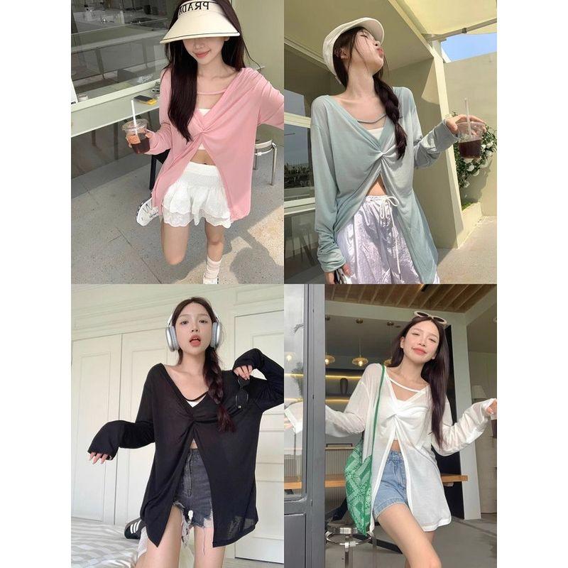 Two-Way Wear Niche Style Long Sleeves Thin Loose Sun Protective Blouse