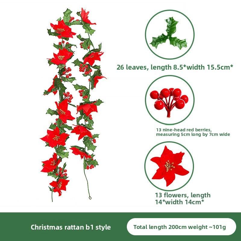 Christmas Simulation Red Fruit Vine With Artificial Pine Needles For Holiday Home Decor