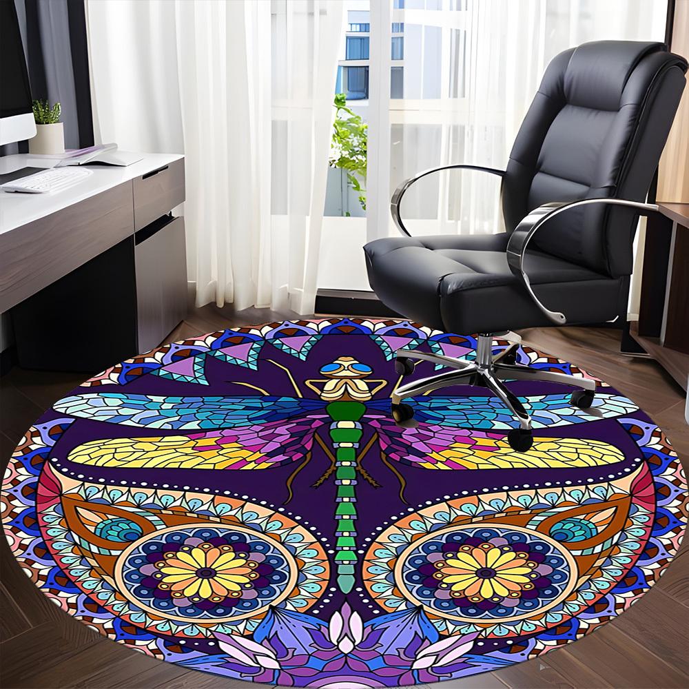 1pc Mandala Dragonfly Office Round Rug, Non-slip, Soft and Durable Office Rug for Interior Decoration, Perfect for Office, Beautiful Decoration yy2603