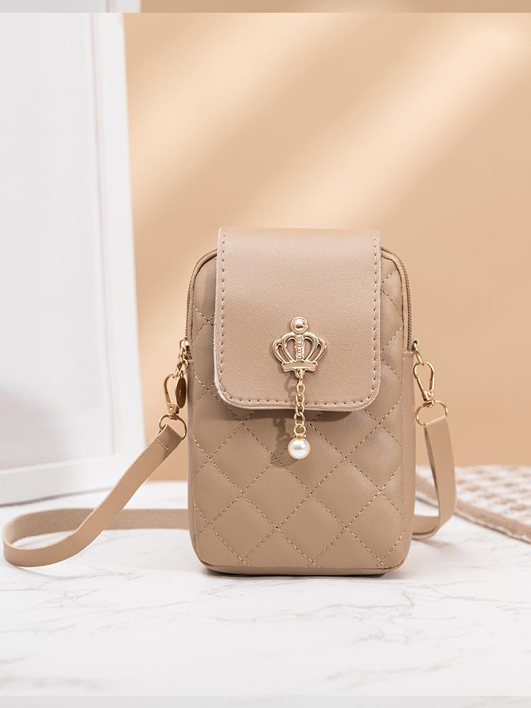 2025 New Pearl Pendant Bag, Rhombus Vertical Mobile Phone Bag, Fashion Hundred Towers Women's Bag, Rhombus Embroidered Messenger Bag