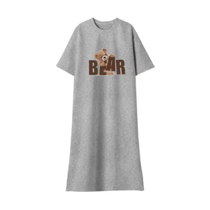 Women's Short-sleeved Dress Summer Loose Slit  T-shirt Dress French Loose Dress