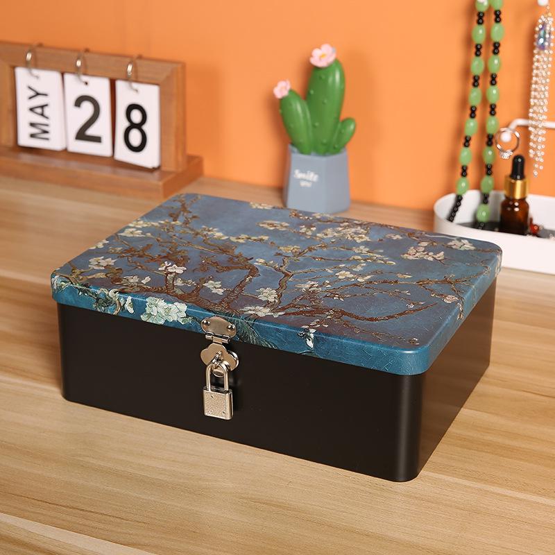 Lockable Retro Tin Box for Cosmetics, Documents, and Jewelry Storage
