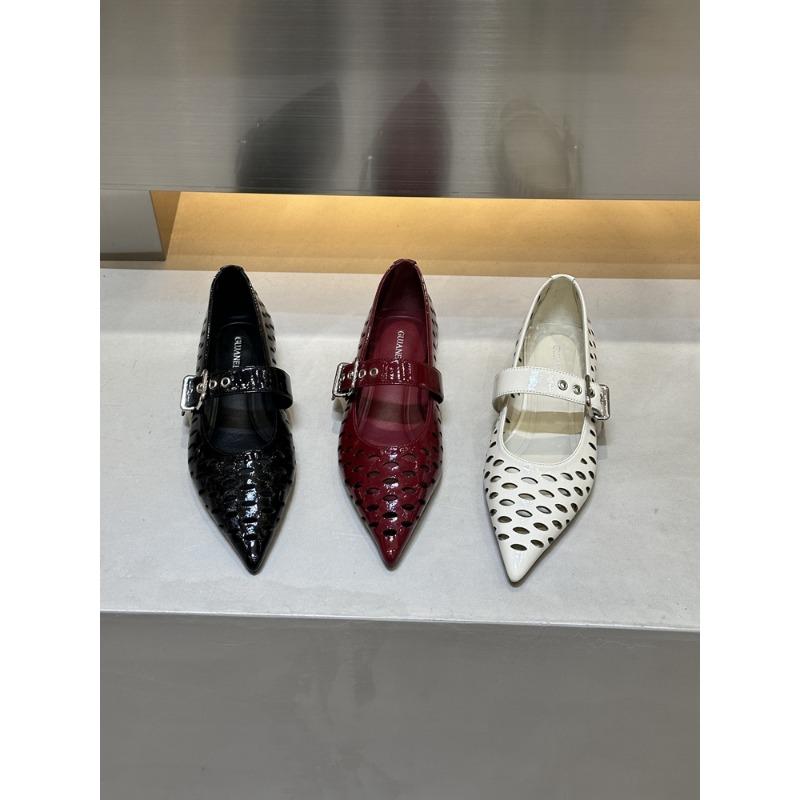 Fashion 2025 spring new pointed head shallow hollow flat one word buckle single shoes fashion comfortable Mary Jane shoes women