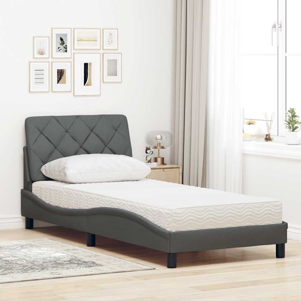 Bed With Mattress, Dark Gray, 90X190 Cm, Upholstered