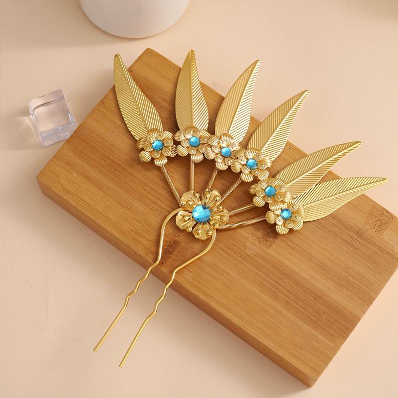1PC Jewelry Ornaments Ethnic Rhinestone Hair Accessories Flower & Leaf for Women Headdress Hairpin