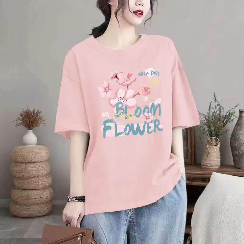 Summer New Cotton Casual Round Neck Women Trend Loose T-shirt