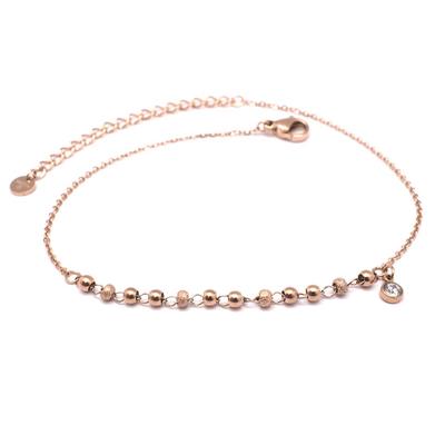 [Q0914] – Fußkettchen „Choréographie“ aus roségoldenem Stahl – 3-mm-Perlen – 4-mm-Strasssteine
