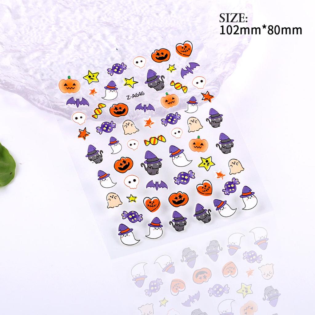 5D Geprägter Nail Art Sticker Halloween Cartoon Spinnennetz Geist Kürbislaterne Nagel Klebeaufkleber