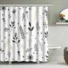Modern Black White Leaf Shower Curtain Bathroom Decor Waterproof Fabric Shower Curtain Set For Bathtub Home Decoration B2108-Bla