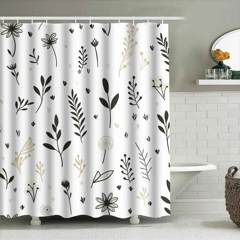 Modern Black White Leaf Shower Curtain Bathroom Decor Waterproof Fabric Shower Curtain Set For Bathtub Home Decoration B2108-Bla