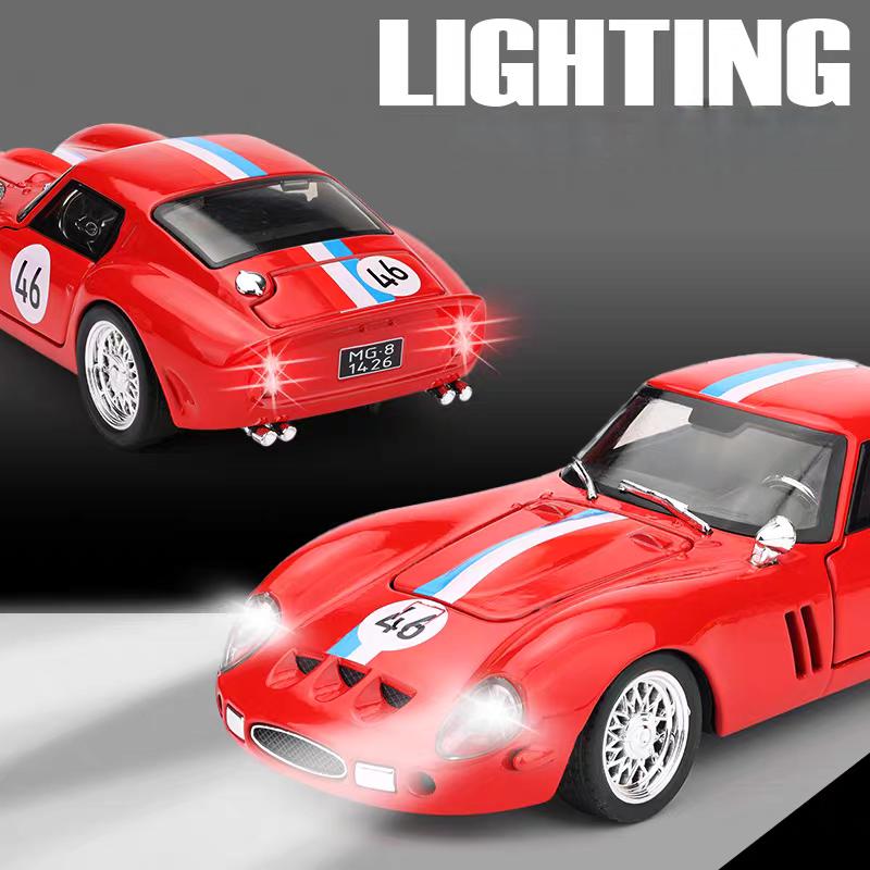 Ferrari 250 GTO 1962 Classic Supercar Simulation Diecast & Toy Vehicles Sounds & Light Pull Back Car 1:32 Alloy Model Birthday Gifts