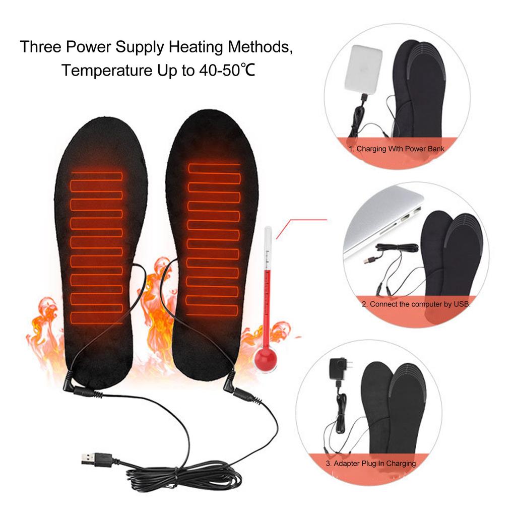 2Pcs Heated Insoles L Size USB Plug In Washable Foot Warmer Electric Heated Soles for Men