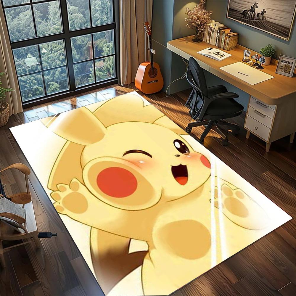 Pikachu Gamer Room Bedroom Carpet Rug, Washable Non Slip Large Area Floor Mat Home Decoration.-TING