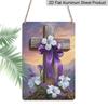 2D Flat, 1pc Beautiful Cross with Lilies Aluminum Sign 7.87*11.8 Inchs Decorative Sign &, Plaque for Spring All Seasons, Festival Decorations for