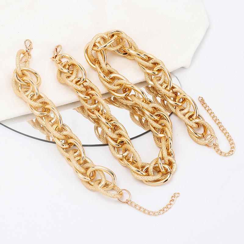 Gold exaggerated aluminum chain choker necklace bracelet combination set, niche jewelry