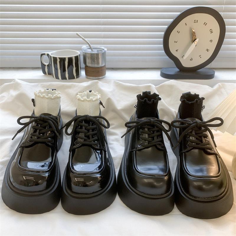 British style black small leather shoes women's 2025 new spring and autumn versatile Mary Jane platform French with skirt single shoes