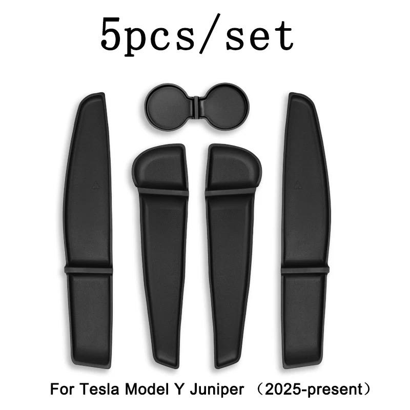 5pcs/set Door Side Storage Box Cup Pad for Tesla Model Y Juniper 2025 Front Rear Door Handle Armrest Tray Organizer Accessories