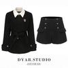 Petite Waist-Cinching College Style Two-Piece Black Suit Jacket Set for Autumn/Winter