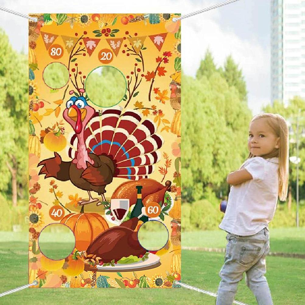 Reusable Cornhole Bean Bag Toss Game Set with Flag 3 Bags 135x70cm