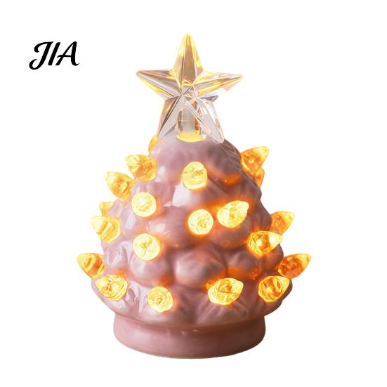 Mini Christmas Tree Decorations Ornament, Glowing Retro Resin Tabletop Decor with Star Charming Home Holiday Displays Topper, Vintage Xmas Trees Night