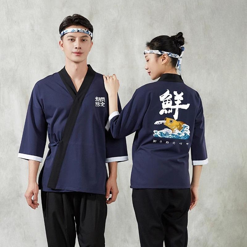 Японский стиль Шеф-повар Суши-ресторан Кимоно Поварская униформа Рубашки Официант Комбинезоны Изакая Шеф-повар Рабочая одежда Верхняя одежда Куртки Фартук S