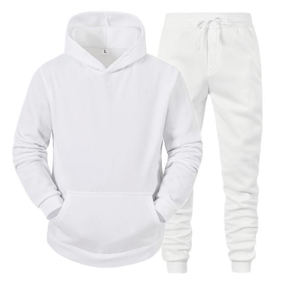 2Pcs/Set Long Sleeve Elastic Waist Mid-rise Thickened Sportswear Set Men Winter Solid Color Pockets Hooded Sweatshirt Pants Set Daily Clothing