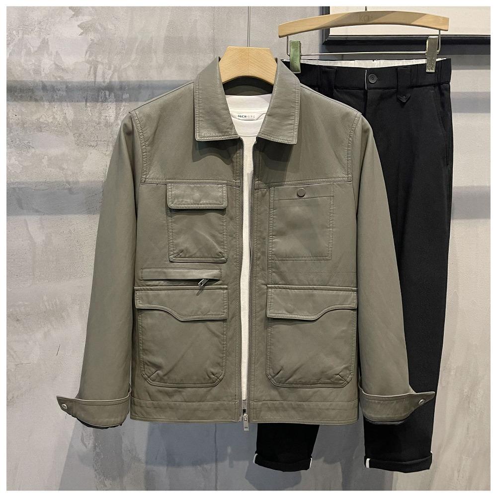 

Autumn British style punk locomotive suit men s leather jacket retro ruffian handsome short personality multi-pocket lapel jacket XXL