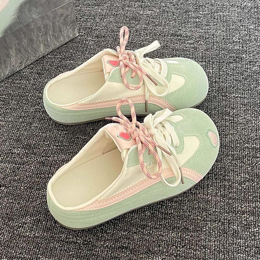 

Thick-soled women s new summer pedal bag head slippers chew half apple cute school style versatile 40