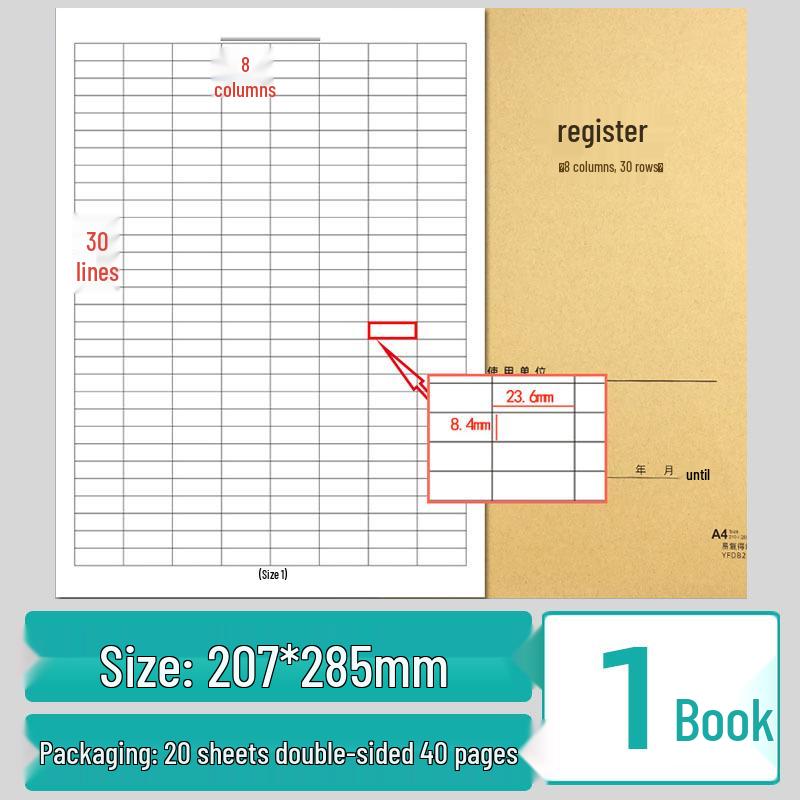 13x21 Column & Row Reusable Registration and Accounting Book - Multi-purpose Inventory & Statistics Table 40 Pages