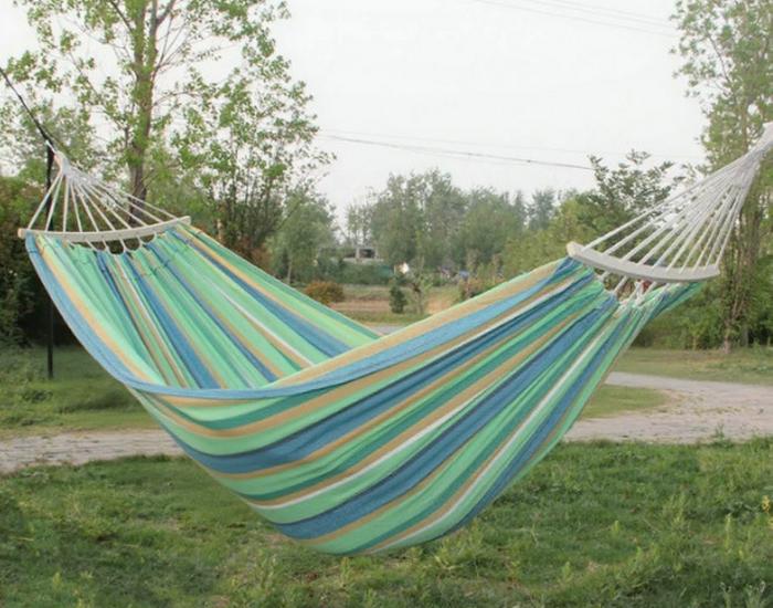 White Double Anti-Rollover Canvas Hammock - Portable Hanging Swing for Adults & Children, Thickened for Camping, Lounging, Sleeping.