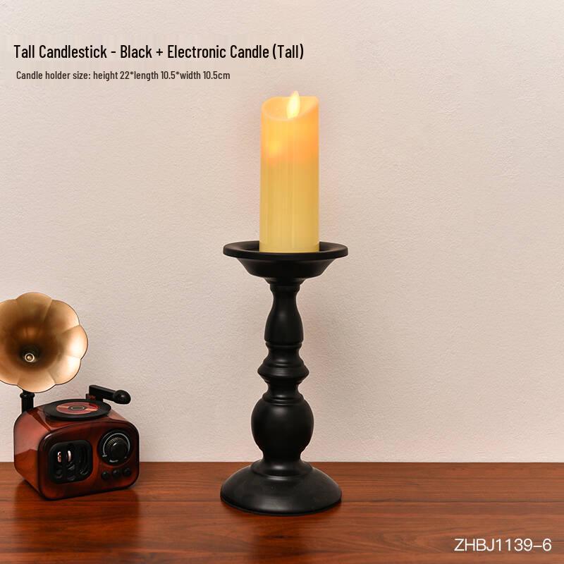 Black Roman Column Candlestick Ornament for Bedroom Table Decor
