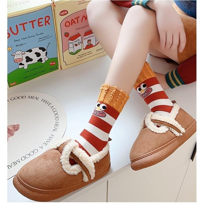 Fries Socks Rainbow Design Cute Female Cartoon Autumn/Winter Mid Tube Socks Stacking Socks Creative Funny Trendy Fashion Cotton Socks Don't Mess Up
