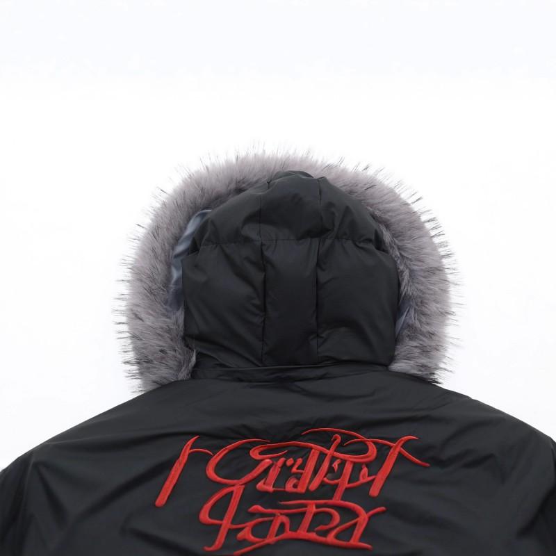 Mens Oversized Winter Puffer Jacket With Detachable Faux Fur Collar Embroidered Streetwear Style