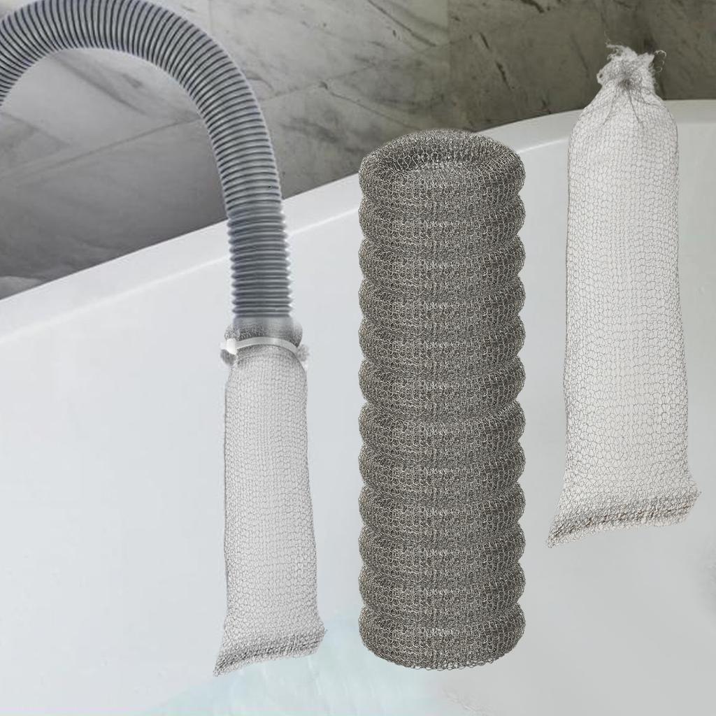 24 Pièces Filtre Écran de Tuyau d'Évacuation en Maille pour Linge avec Serre-câbles Acier Inoxydable Piège à Peluches Pour Machine à Laver Installation Facile Accessoire de Lessive