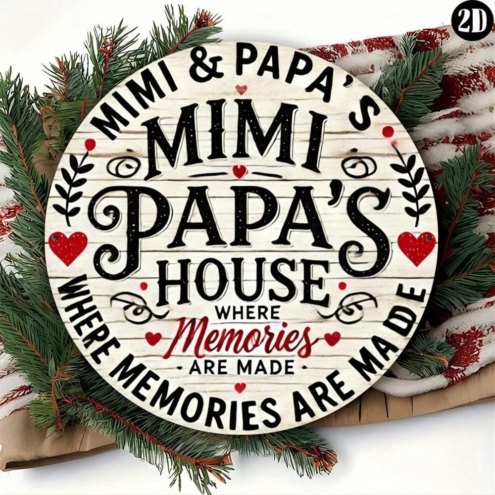 1pc Retro Family Home Metal Wall Art Sign Mimi Papa House Memories Vintage Decor Plaque for Garden Patio Indoor Outdoor Durable Iron