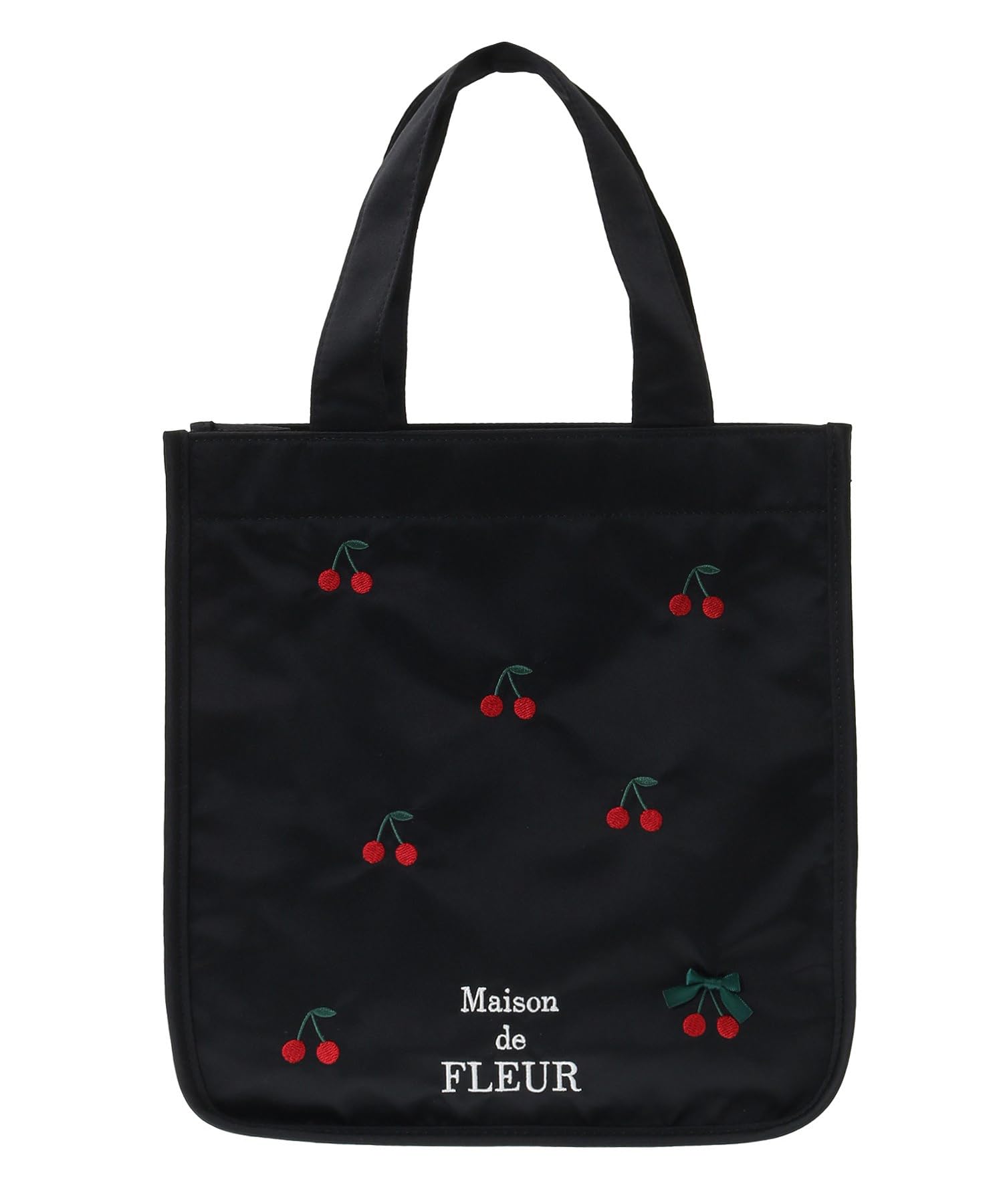 

Maison de Fleur Cherry Embroidered Piping Square Tote Bag, Women s, Black